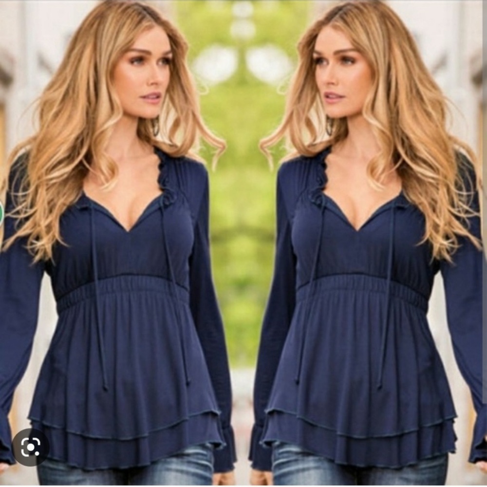 NWOT Ruffle Navy Blue Women's Top Blouse size Large